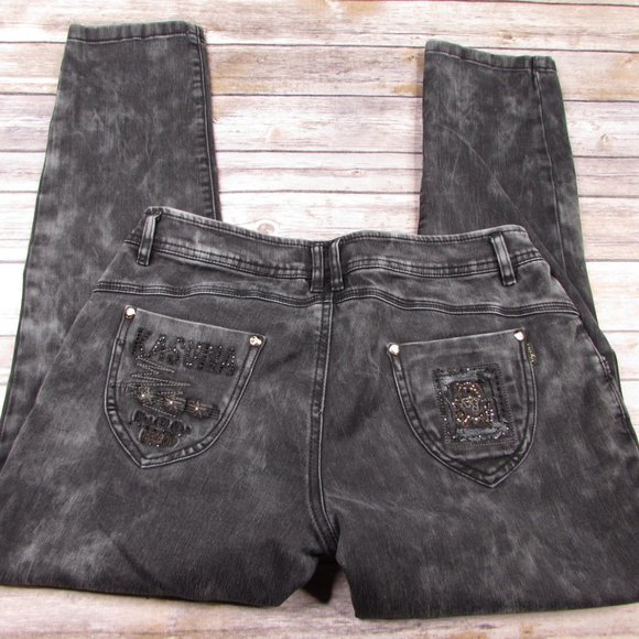 Kasuna Size 10 Gray Embellished Jeans Tapered Leg - Picture 10 of 13
